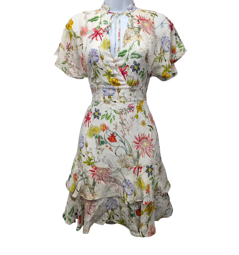 Parker Mini Dress Womens 0 Silk Floral Garden Feminine Summer Event Timeless Art